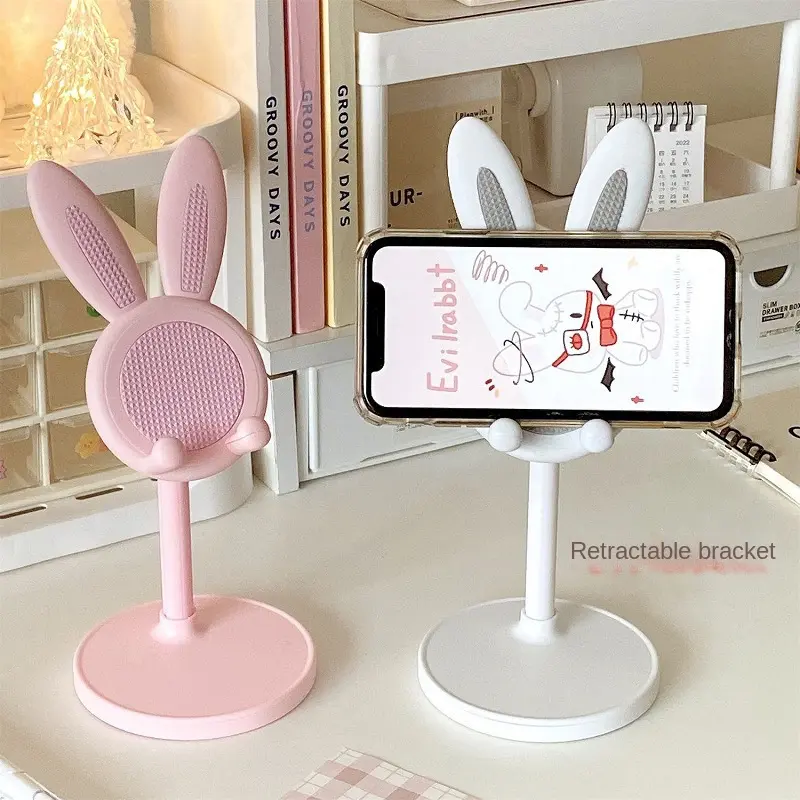 Bunny Mobile Phone Bracket Adjustable Cyber Celebrity Style Desktop Lazy Selfie Straight Cute Ins Girl Heart Artifact Desktop  Retractable Tablet Student Learning Lazy Bracket Protector Smartphone Handheld Smartphone Casing Screen Protector Accessories Ac