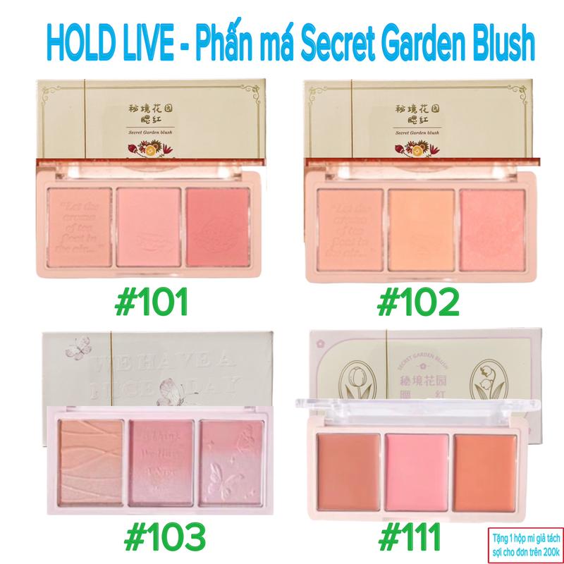  Phấn má hồng HOLD LIVE 3 ô Secret Garden Blush với chất phấn mịn lì dễ tán lên màu tự nhiên 