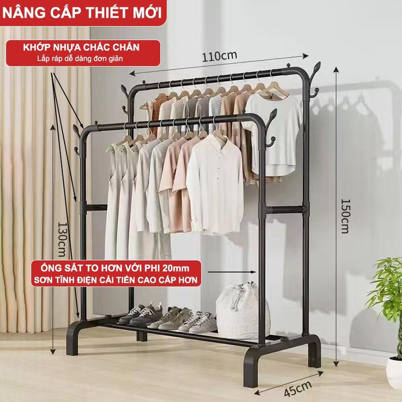  Giá Treo Quần Áo 2 Gian 1 Tầng Kim Loại Chắc Chắn Tiện Lợi Lắp Ráp Dễ Dàng kededo 