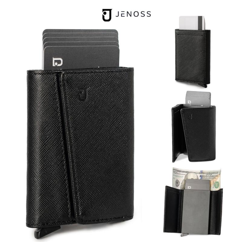 Ví Nam Thông Minh YinYang & Box Đựng Thẻ Tự Động, Chất Liệu Da Cao Cấp, Thiết Kế Gập Hai Mini Nhỏ Nhiều Ngăn Bóp Tiền Jenoss