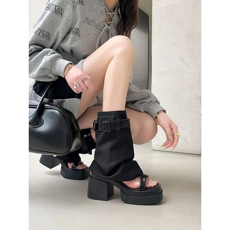 Bốt Cao Đến Đầu Gối, Đeo Hai Chiều, Gót Chunky, Dép Cao Gót, Dành Cho Nữ, Bộ Sưu Tập Mùa Hè, Hở Ngón, Bốt Quần Độc Đáo Mới 2024, Bốt Sandal Đế Dày, Có Sẵn Để Thu Thập 38000 Người, [Không Có Thông Tin Về Chất Liệu]
