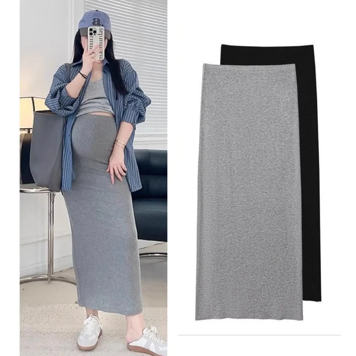 Chân Váy Bầu Body Mẫu Mới Larosa 2025 Dáng Dài, Chất Thun Tăm Mềm Mịn Co Dãn LA096V Nữ Women Đen Kem