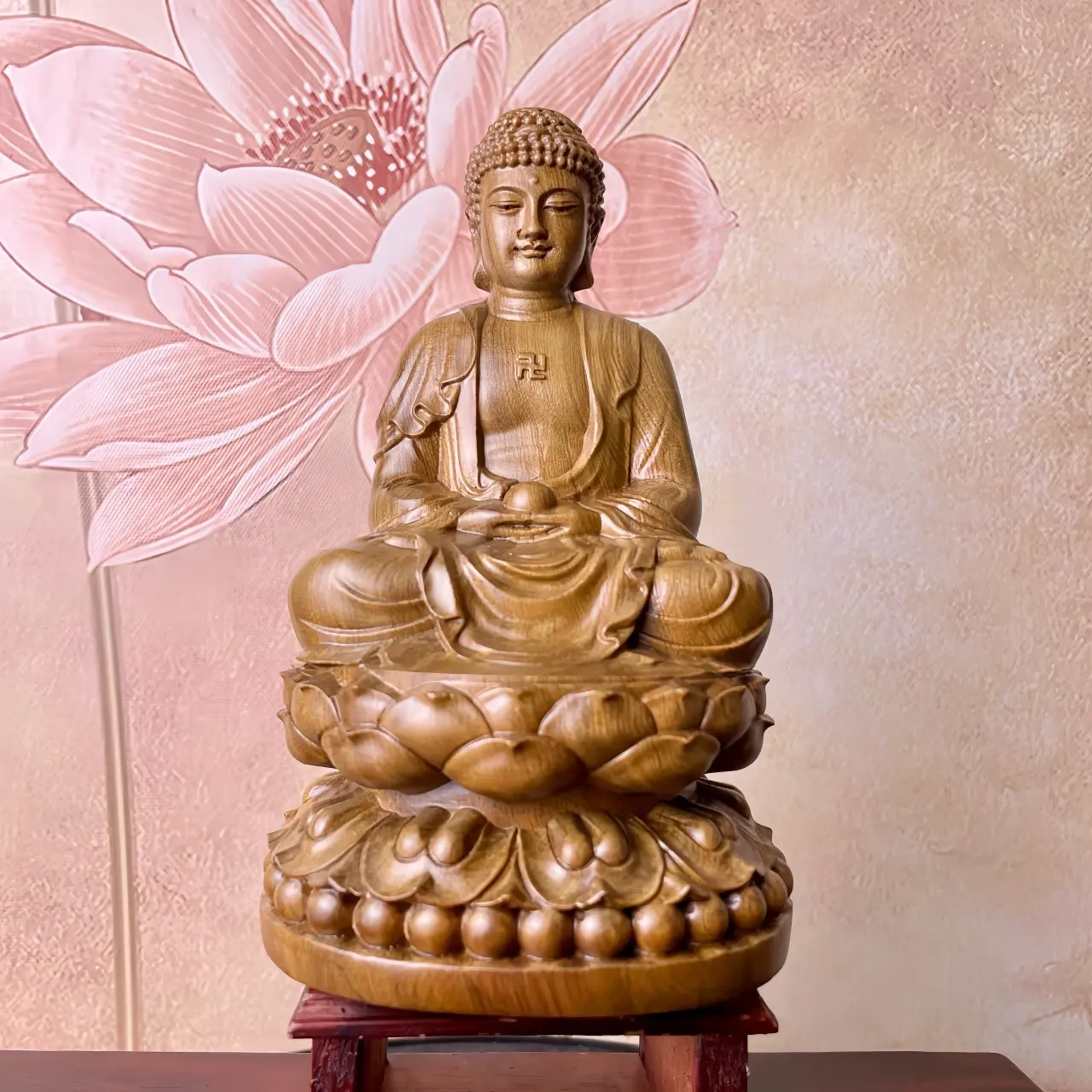 Tượng Phật A Di Đà Gỗ Bách Xanh Cao 15cm Mùi Hương Thơm