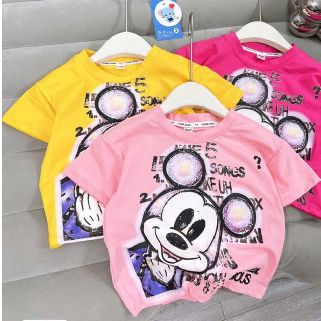 Áo thun cộc tay cotton tàu in hình Mickey 2
