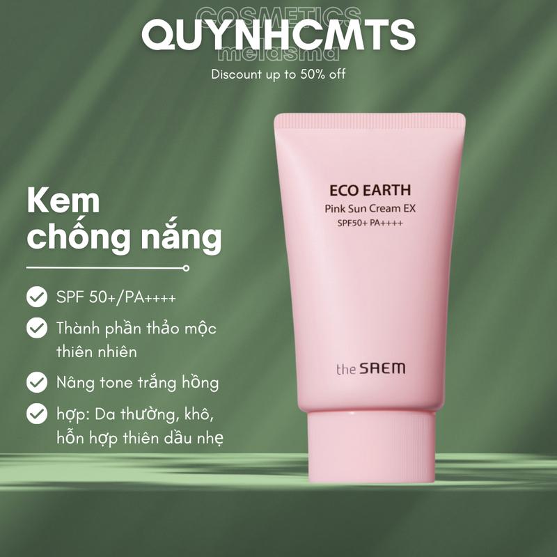 Kem Chống Nắng The Saem Eco Earth Pink Sun Cream EX SPF 50+ PA++++ Hàn Quốc 50ml