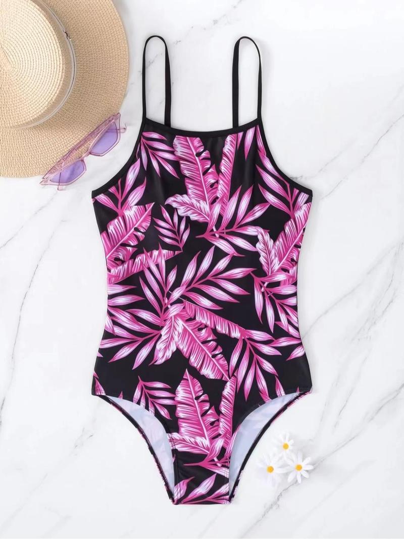 Product Introduction of Women's Leaf Print One-piece Swimsuit, Casual Adjustable Strap Backless Swimwear for Beach Holiday Vacation, Ladies Swimsuit for All Seasons 3