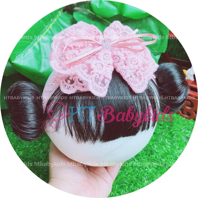 [ HÀNG LOẠI 1 ] - Băng Đô Turban Cho Bé Gái Tóc Giả Hai Bên Ren Nơ Trắng- Đủ Size Cho Bé Gái Sơ Sinh 1