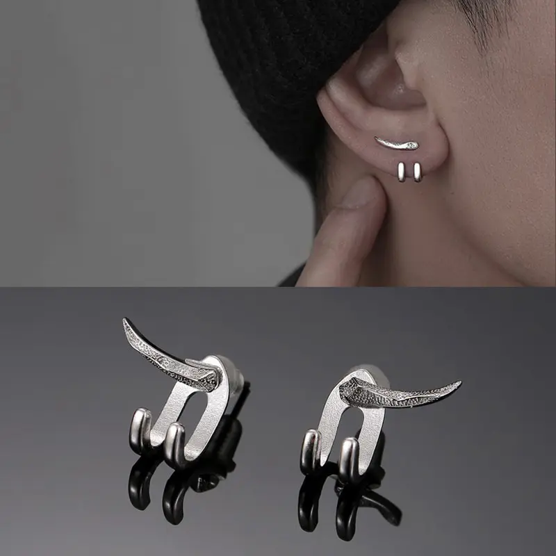 Punk Style Stud Earrings Men's Personalized Men's Earrings Trendy Men-Style Simple Hook Detachable Hip Hop Ruan Handsome Punk Earrings