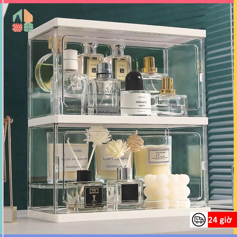 Trang điểm mỹ phẩm hộp chống bụi đa chức năng,Hộp Acrylic trong suốt cánh mở chống bụi,Hộp tủ Đựng Nước Hoa Mỹ Phẩm Cao Cấp Trong Suốt Chống Bụi