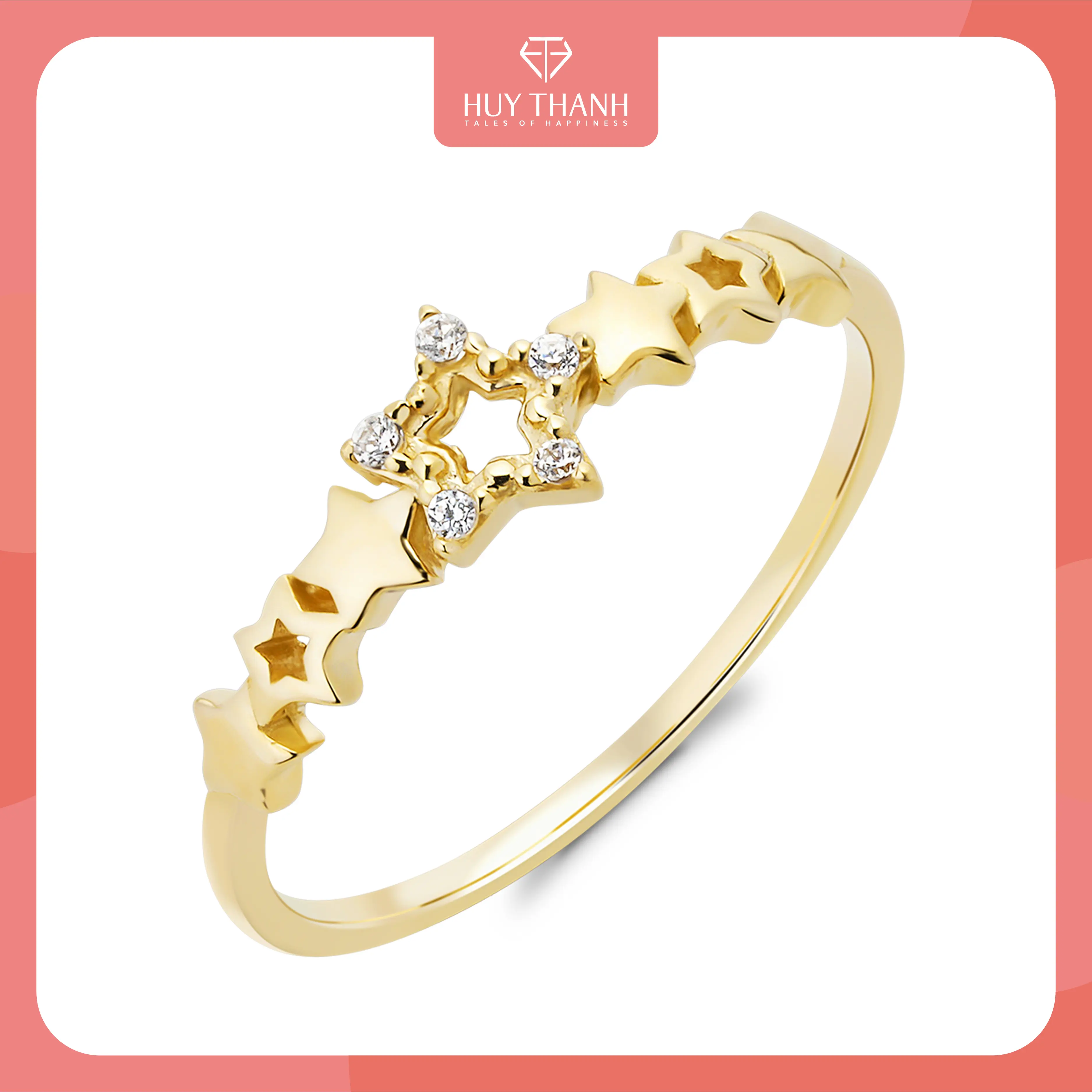 HuyThanhJewelry NLF435 Nhẫn nữ vàng tây 10k Họa Tiết Ngôi Sao Gắn Đá Lấp Lánh