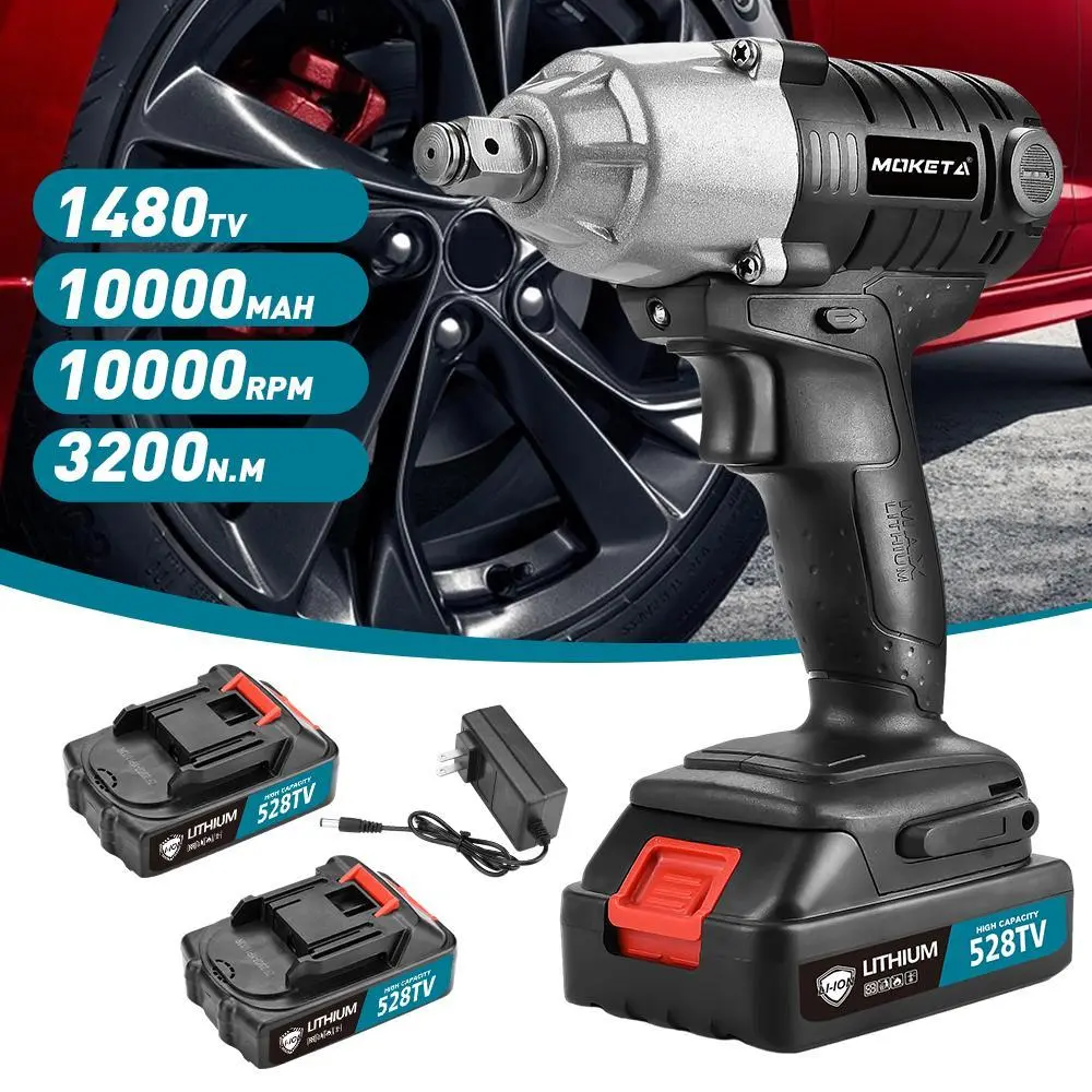 Moketa 5.0Ah Electric Impact Wrench Cordless Brushless Ratchet Driver With 2 Batteries