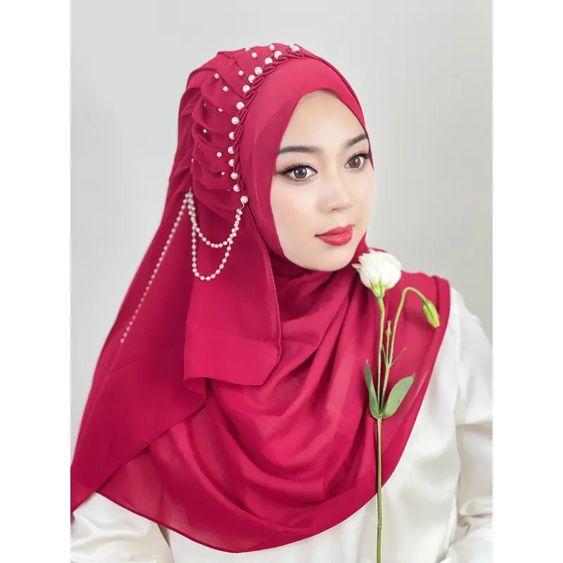 Khăn Bandana Voan Ngọc Trai, Màu Trơn Thiết Kế Tua Rua Đính Cườm Khăn Choàng Nữ, Khăn Quàng Cổ Bandana Nữ, Còn Hàng 7