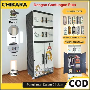 CHIKARA Lemari Pakaian Plastik MR PLAS GANTUNGAN STICKER JUMBO Lemari Susun Karakter Cermin Kunci