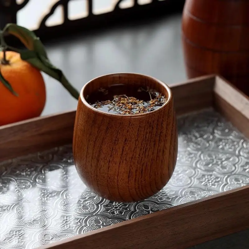Creative Wooden Tea Cup, 4 Counts Wooden Drinking Cup for Home Kitchen Dining Room, Kitchen Accessories, Drinkware