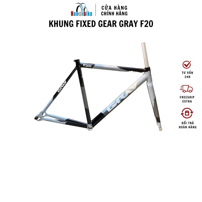 Khung Gray F20 gắn xe đạp Fixed Gear (kèm chén cổ, khóa cọc yên, càng)