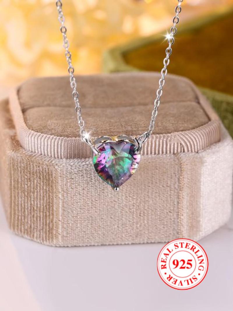 Product Introduction of S925 Sterling Silver Heart Shaped Artificial Zircon Decor Pendant Necklace, Fashion Jewelry for Party, Daily Clothing Decor, Trendy All-match & Exquisite Jewelry for Birthday Gift 0