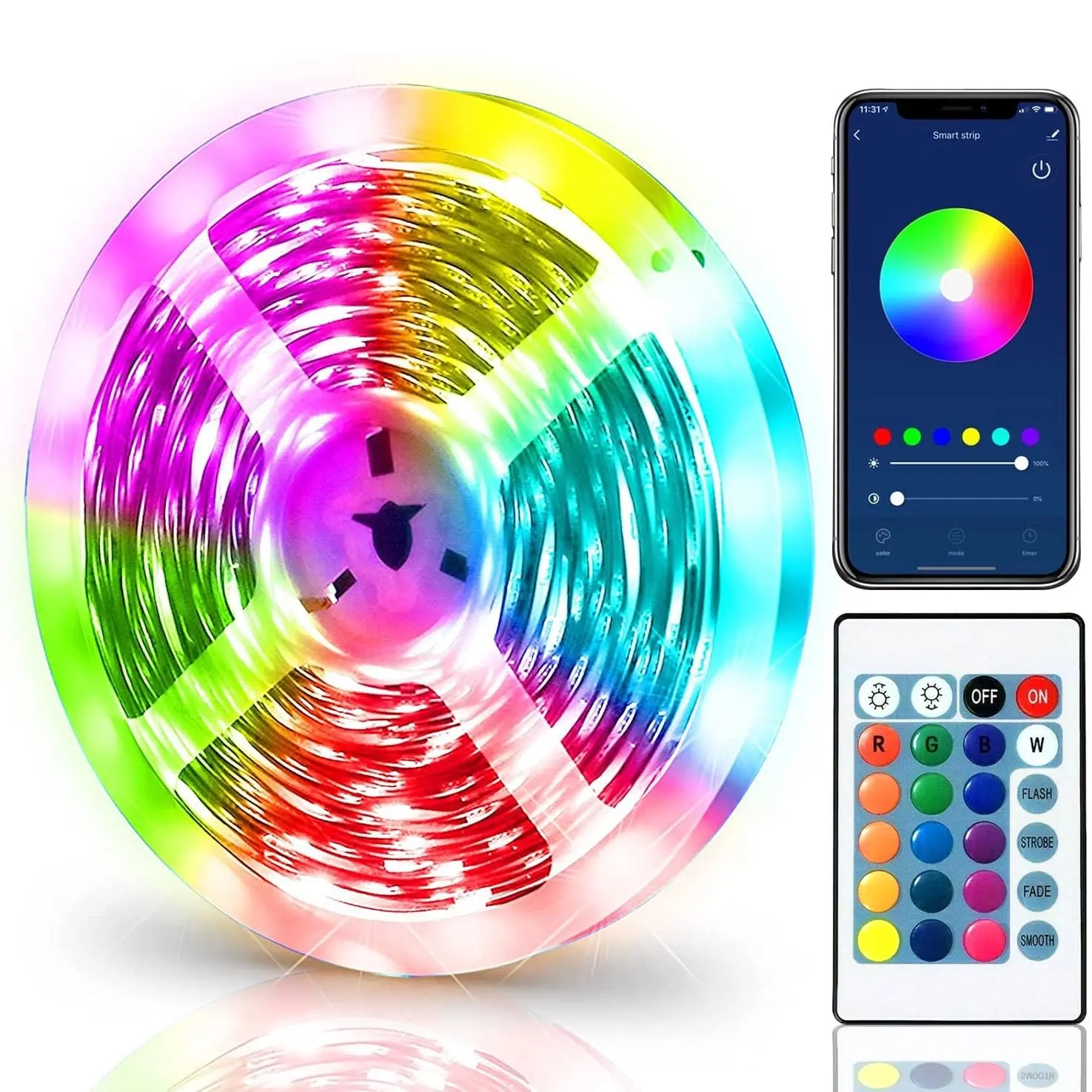LED Light Strip, 1 Count Smart LED Rope Light, RGB Color Changing Time Setting Light Strip with APP & Remote Control, Music Sync Color Changing LED Light Strip