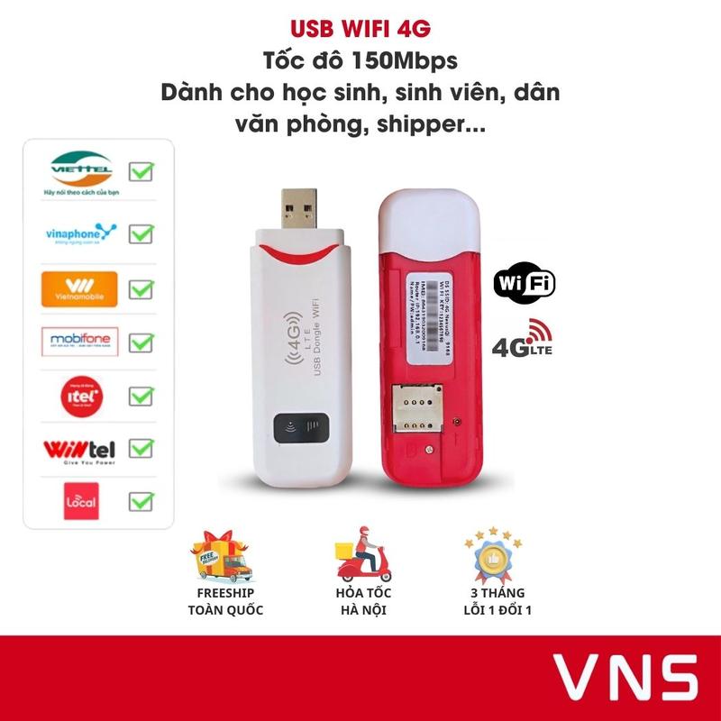 USB Phát WIFI mẫu mới Từ Sim 4G VNS Tốc Độ Cao 150Mbps Kết Nối Đồng Thời 10 Thiết Bị Mobile