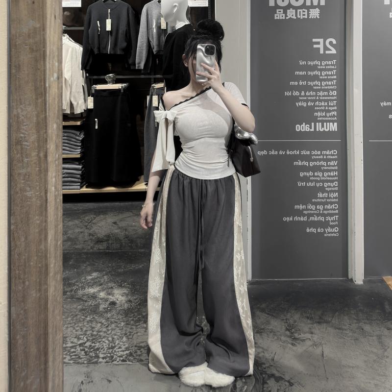 ROSIE CHARLOTTE Áo thun ôm nữ phối ren trễ vai bận được nhiều kiểu ( VẢI MỎNG )