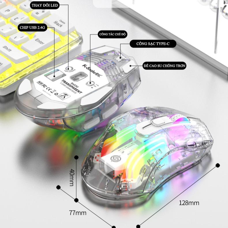 Chuột không dây K-Snake BM530 kết nối 3 chế độ thiết kế trong suốt độc lạ với đèn led RGB cực đẹp 8
