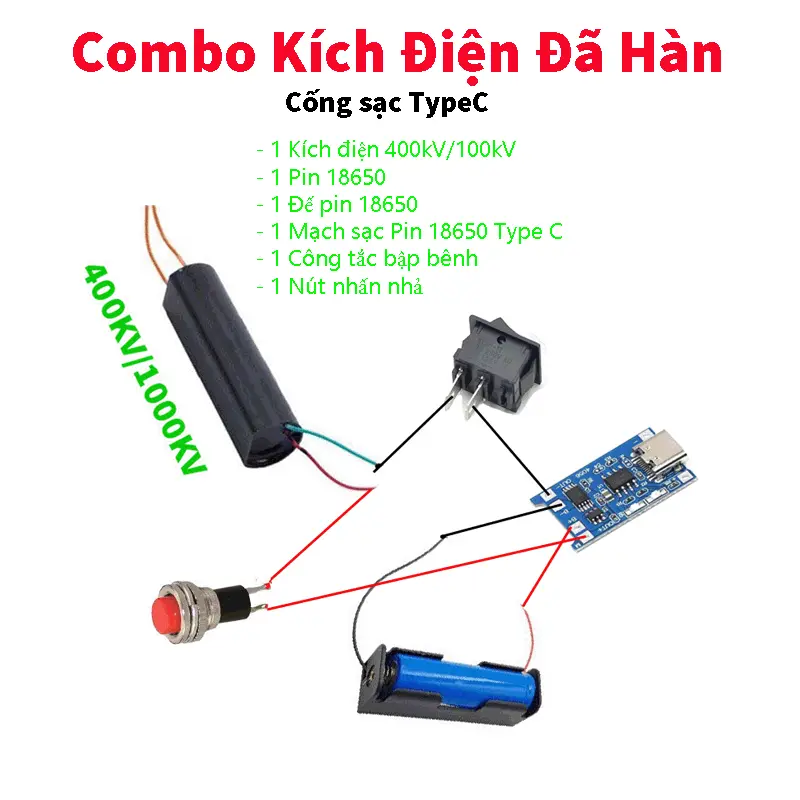 [COMBO ĐỦ BỘ] Kích Điện Cao Áp, Vào 3V7-6V ra 400KV/1000KV - Module tăng áp hàng chưa hàn sẵn 0