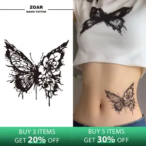 Zoartattoo stiker tato M-211 sementara  【kupu-kupu bunga】Tahan lama Tattoo menempel dekorasi seni untuk pria dan wanita
