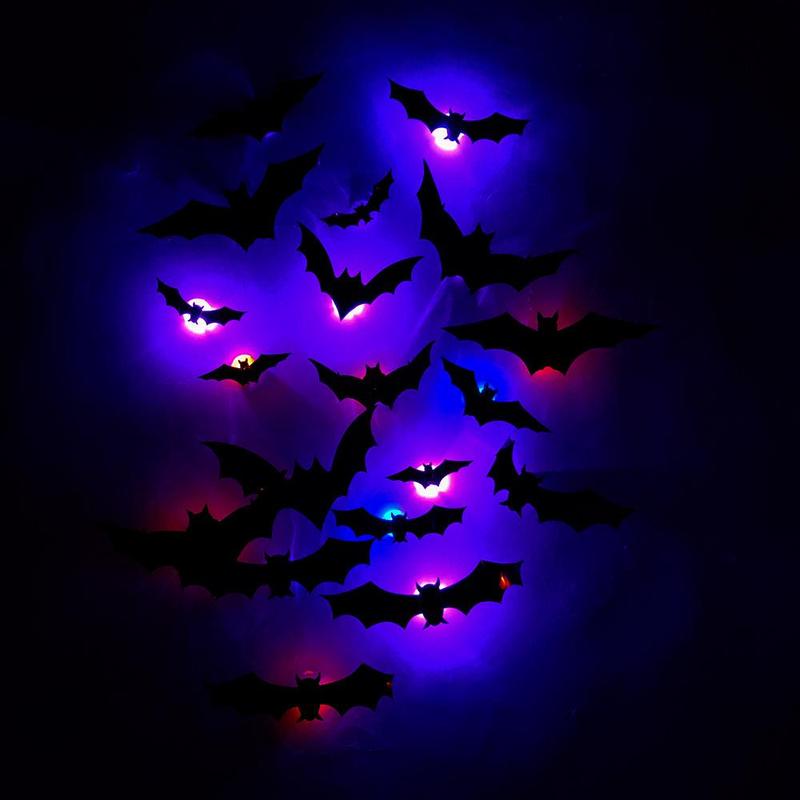 3D Bat Design LED Decoration, 12pcs/set Bat Shaped Wall Sticker ...
