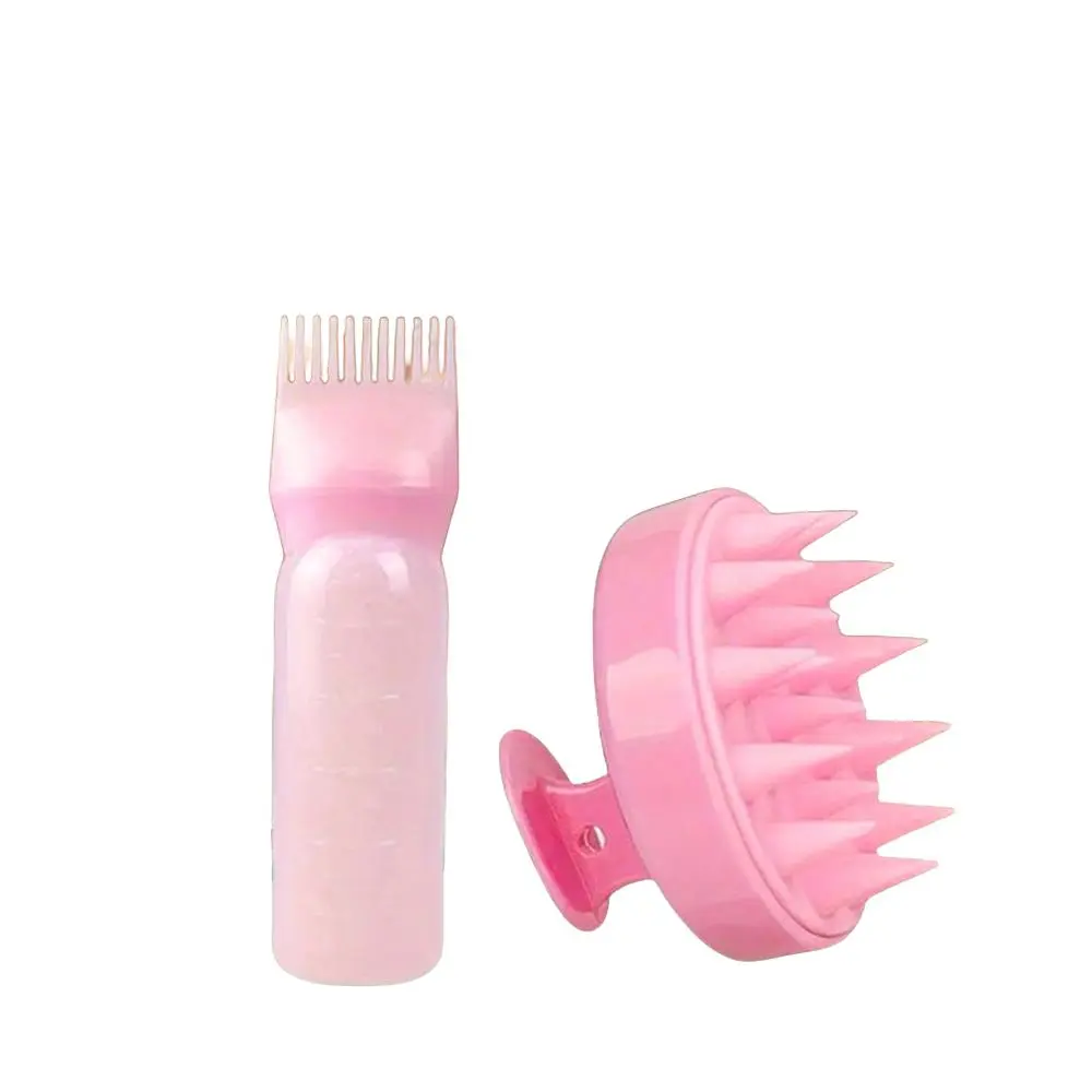 Oil Applicator Bottle & Shampoo Brush Kit, 2 Counts/set Comfortable and Practical Manual Scalp Massage Tool, Professional Hair Dyeing Tool for Salon & Home Use, Valentine's Day Gift, Trending Beauty Products