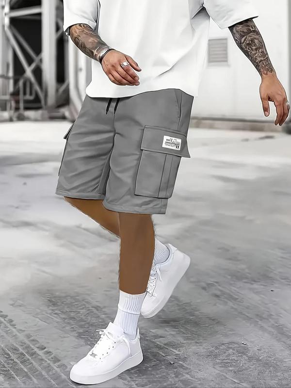 Men's Letter Patched Drawstring Waist Cargo Shorts, Regular Fit Casual Pocket Shorts for Summer, Men's Bottoms for Daily Wear 8