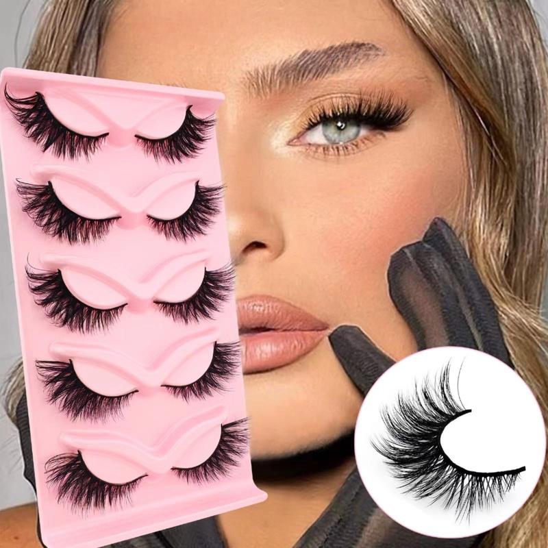 5 Pairs Cat Eye False Eyelashes, Natural Look Eyelash Extensions, Volumized False Eyelashes for Women and Girls Eye Makeup Enhancement, Cosmetic Gift 3