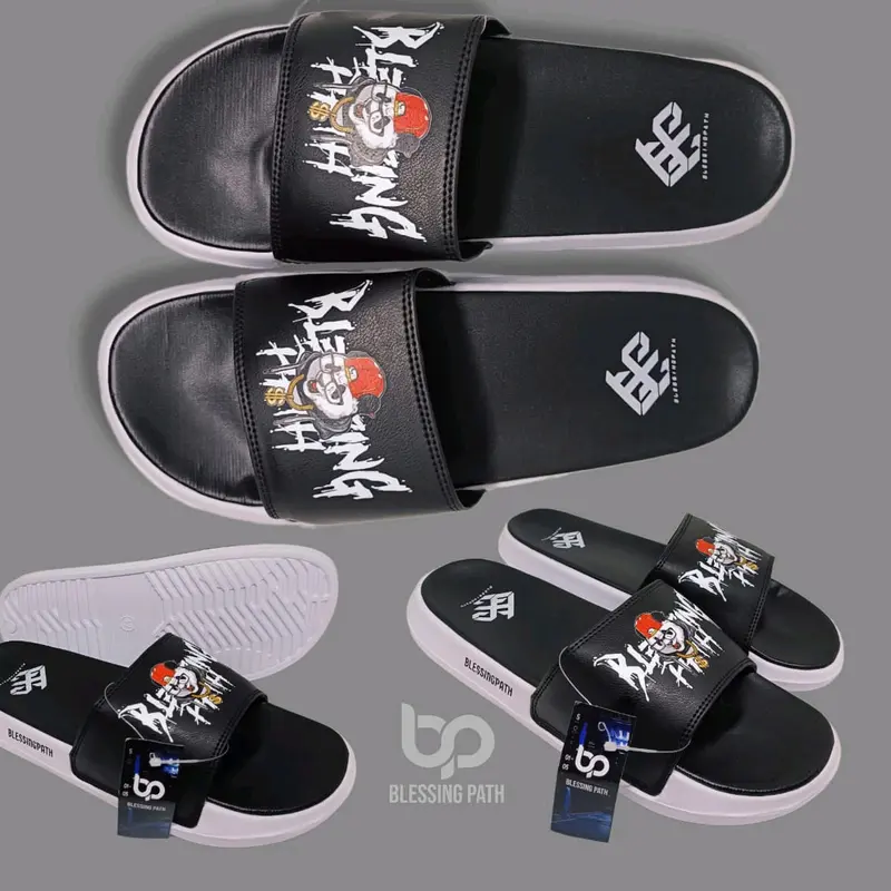 Sandal Slop Print BLESSINGPATH Neo Leather Cowok Cewek Karet 100% Baru - Shoes, Pria/sandal santai selop 4