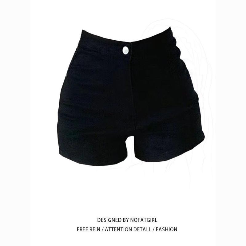 Quần Soóc Jean Mỏng Màu Đen Ngoại Cỡ Dành Cho Phụ Nữ Trang Phục Mùa Hè Cạp Cao Bó Sát Quần Short Chữ A Quần Short Nóng Bỏng