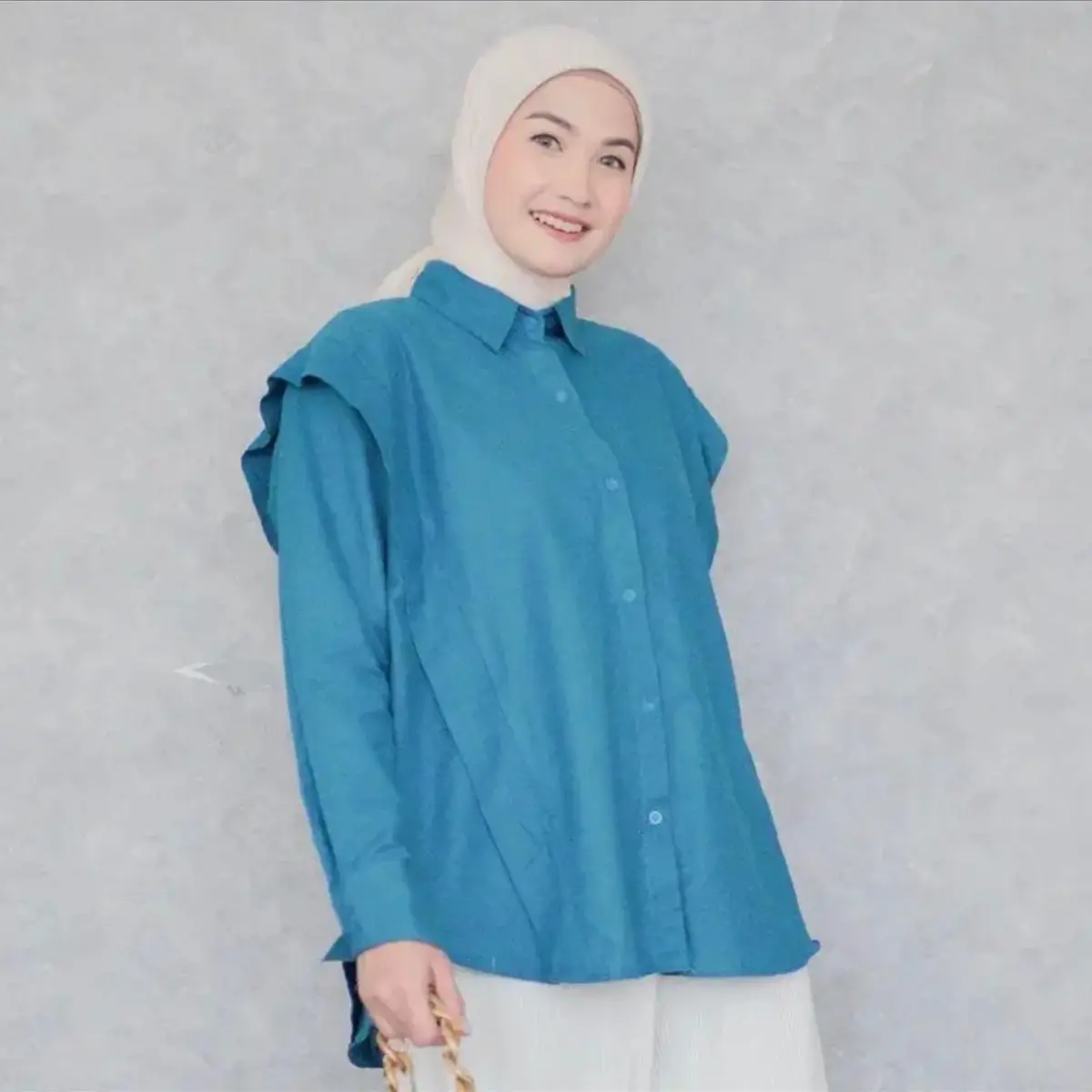 Kemeja Linen Oversize Polos Wanita Panjang