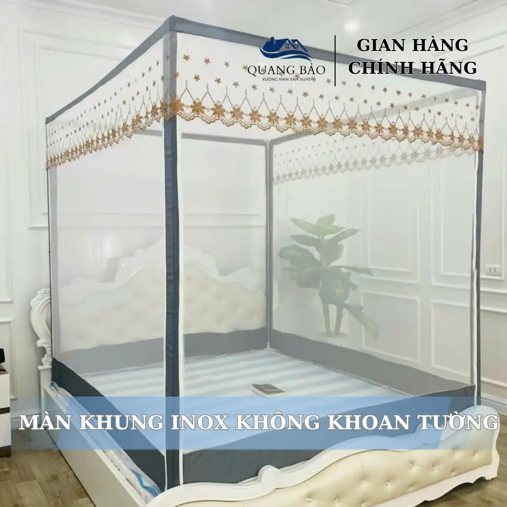 Màn Mùng Hộp Khung INOX Chắc Chắn Chống Muỗi Không Khoan Tường Cực Đẹp Sang Trọng-Màn Hộp Quang Bảo