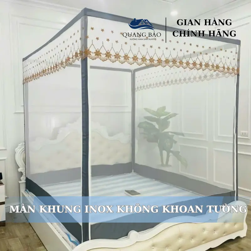 Màn Mùng Hộp Khung INOX Chắc Chắn Chống Muỗi Không Khoan Tường Cực Đẹp Sang Trọng-Màn Hộp Quang Bảo 0