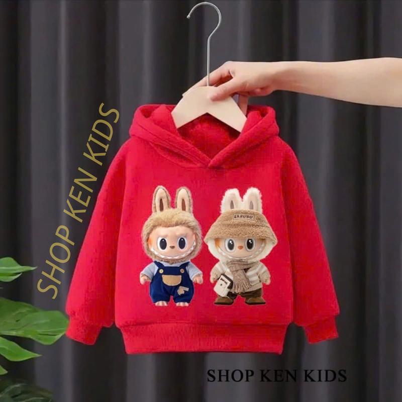 Áo nỉ hoodie dành cho bé trai và bé gái từ 9-45 kg mẫu ĐÔI BẠN THÂN LABUBU chất liệu nỉ. 5