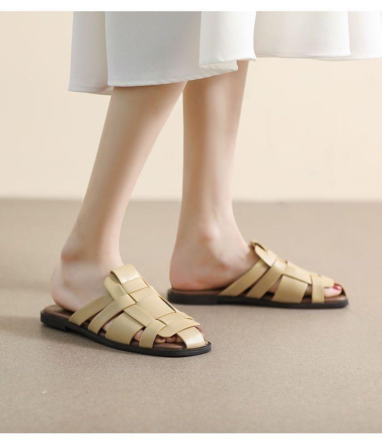 Product Introduction of Trendy Closed-Toe Half Slippers for Women, Outdoor Square-Toe Woven Summer Hot-Selling Flat Non-Slip Sandals, Lazy Roman Slippers 9