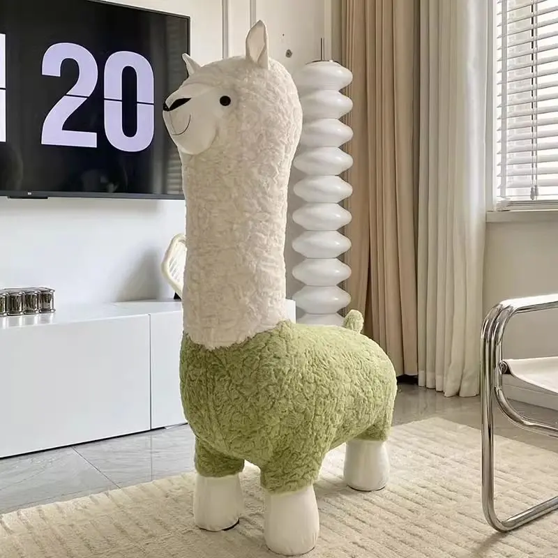Trending Creative Large Alpaca Stool Living Room Floor Stand Decoration Plush Animal Seat Moving Gift Moving into the New House