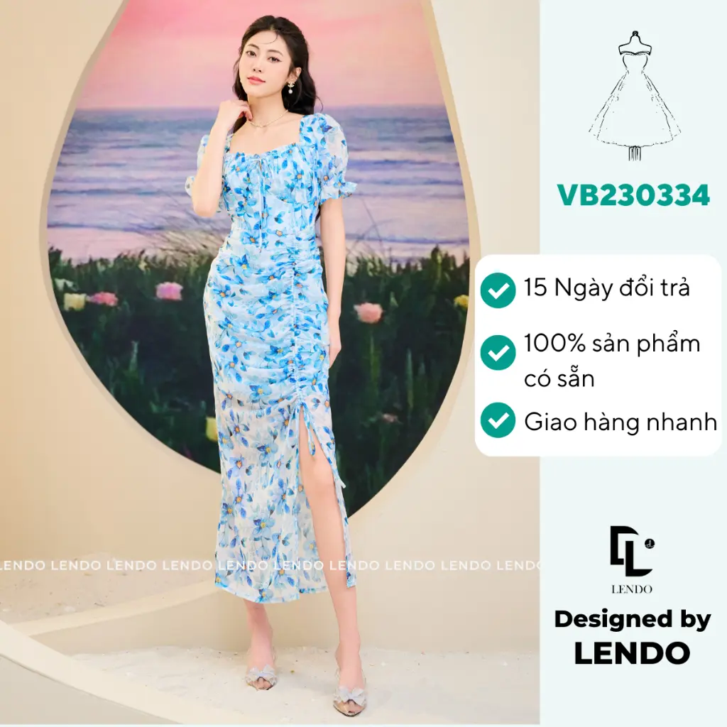 Đầm Maxi Cúp Ngực Xẻ Nhún Chân LENDO VB230334 Nữ Dress