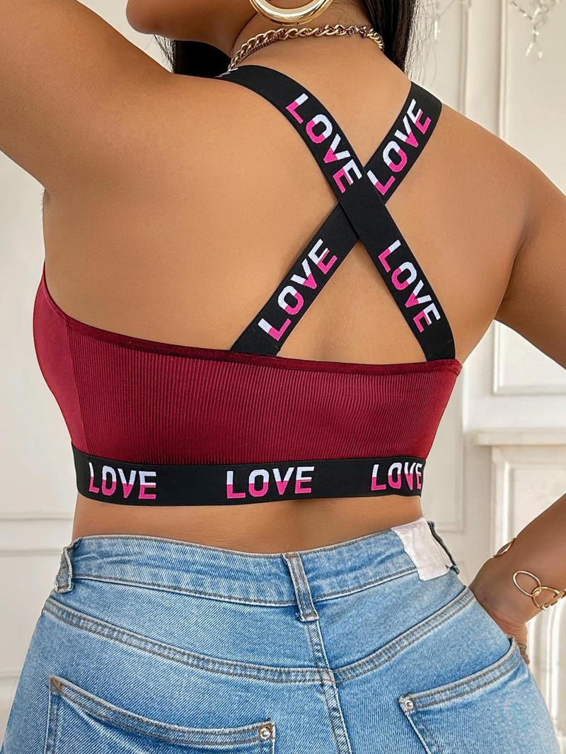 Product Introduction of 【Plus Size】 Letter Tape Bralette, Casual Comfortable Breathable Wireless Bra for Daily Wear, Women's Plus Size Lingerie for All Seasons, Bralettes 6