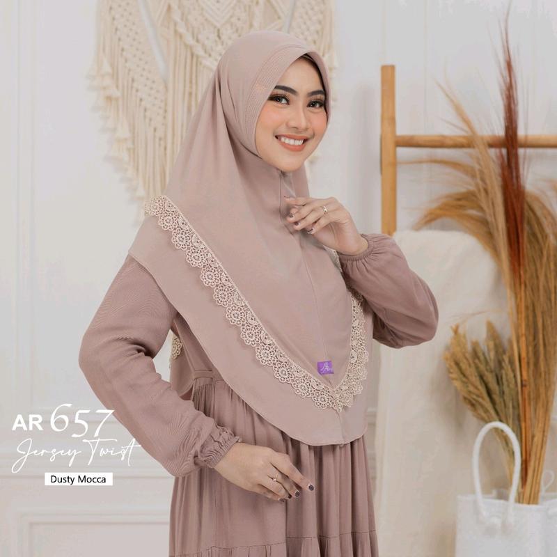 Hijab Bergo Instan AR 657 Jilbab Dewasa Kombinasi Renda Exclusive || Anniha 2