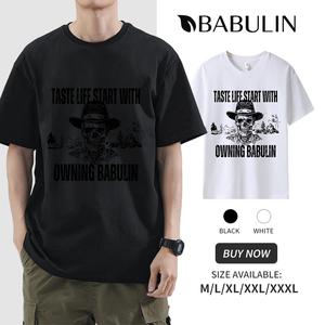 BABULIN 100% cotton men's printed T-shirt 260g heavy weight skull pattern Printed T-shirt