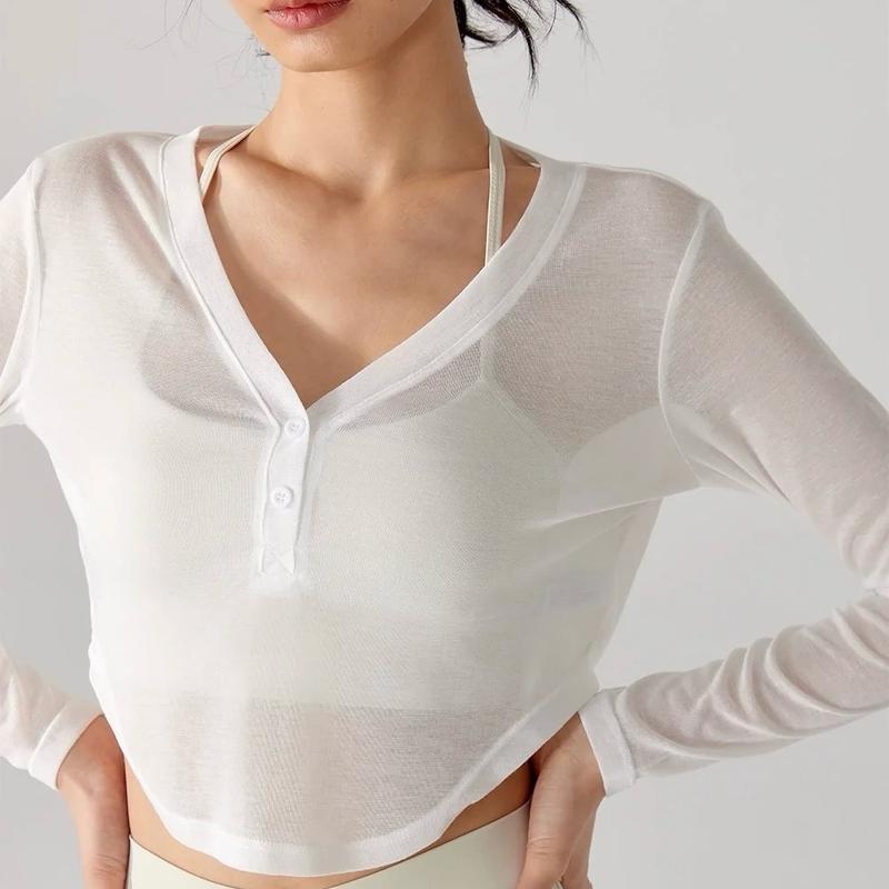 Áo dài tay mặc ngoài bra ADKM04 Bazic Fit tập yoga, pilates, gym loại mỏng, dáng kín đáo, thấm hút mồ hôi