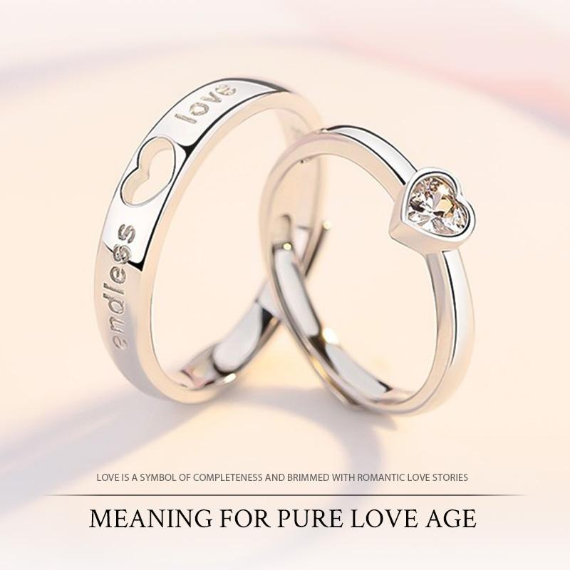 Temaram-Cincin Pasangan Bentuk Hati yang Serasi, Cincin Berlian Cinta Berongga untuk Pria dan Wanita