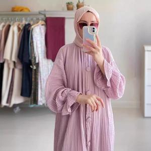 Jubah Wanita Muslim, Koleksi Baru Musim Bunga, Diperbuat daripada Fabrik Kapas Lembut, Rekaan Berkerut, Pakaian Kardigan