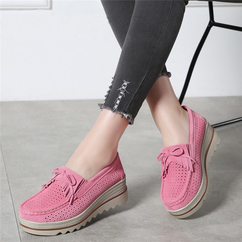 Product Introduction of Women Shoes New Spring Platform Flats Sneakers Women Suede Leather Women Casual Shoes Slip On Flats Heels Creepers Moccasins 4