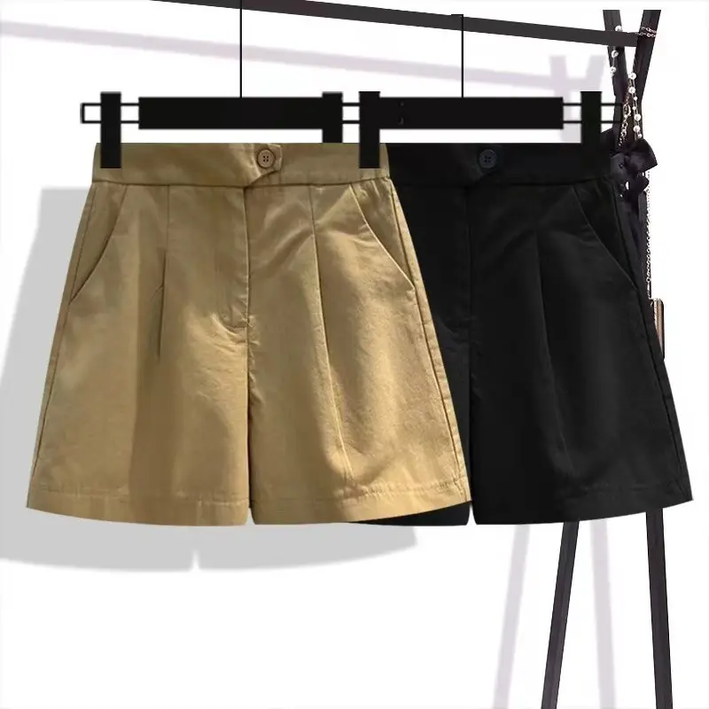 Summer Pure Cotton Large Size Thin Casual Shorts Women Slimmer Look Loose Wide-Leg Five-Po