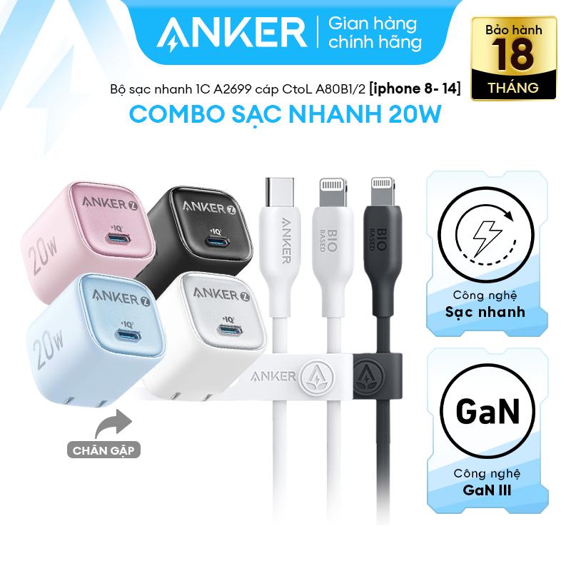 [COMBO 20W+30W] Dành cho Iphone & Android - Củ sạc nhanh Anker Zolo GaN 20W/30W 1 cổng USB-C A2699/A2698 & Cáp sạc nhanh Anker 542 Bio-Based thân thiện với môi trường A80B/A80F