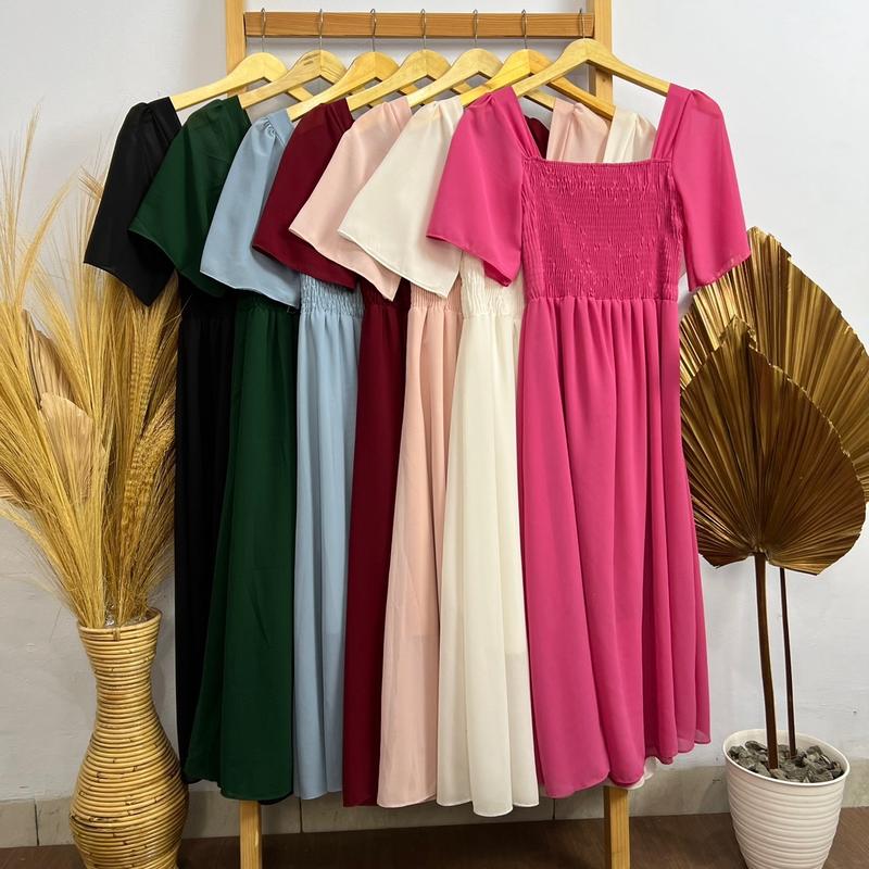 KC - Malika Midi Dress - 2 Size - Square Neck Chiffon ada furing 1