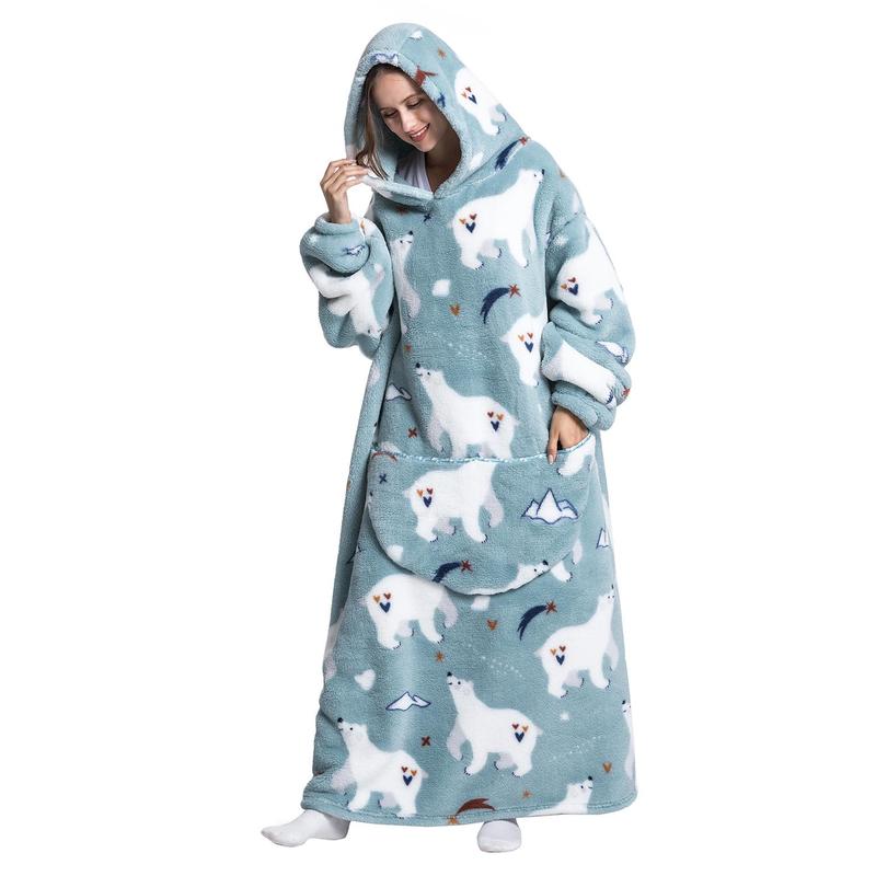 Cartoon Animal Print Hoodie Blanket, 1 Count 320GSM Super Soft Warm Hoodie Blanket, Comfortable Hooded Blanket with Giant Front Pocket for Women Men, Halloween Decor, Mother's Day Gifts 8